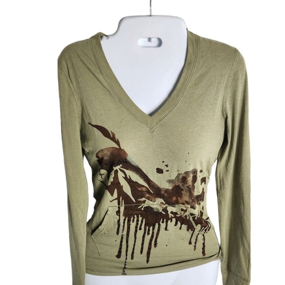 L.A. Vintage Womens Small- Blouse- Long Sleeve T-shirt, Green, New Without Tags